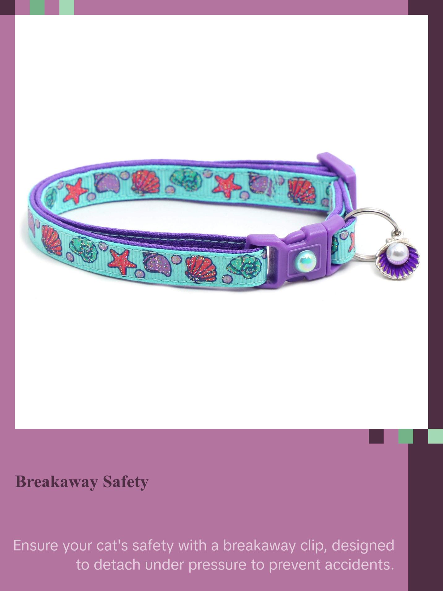 Beachcomber Breakaway Safety Cat Collar with Jingle Bell & Charm by Pugs2Persians Seashell Beach Summer Tropical