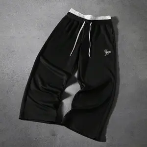 Fashionable and personalized design fake two piece double waisted sweatpants for men, four season loose hip hop wide leg sports casual pants