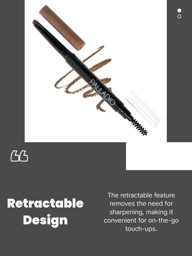 Palladio Brow Definer Retractable Pencil, Triangular Tip Fills Brows for a Natural Look, Tame and Shape Eyebrows with Spoolie Brush, Eyebrow Shaper, Buildable Light to Dark Colors