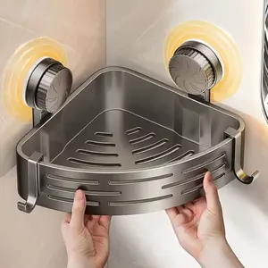 No-Drill Triangular Bathroom Storage Shelf with Strong Suction Cup and Multi-Use Hooks for Space-Saving Organization NONE