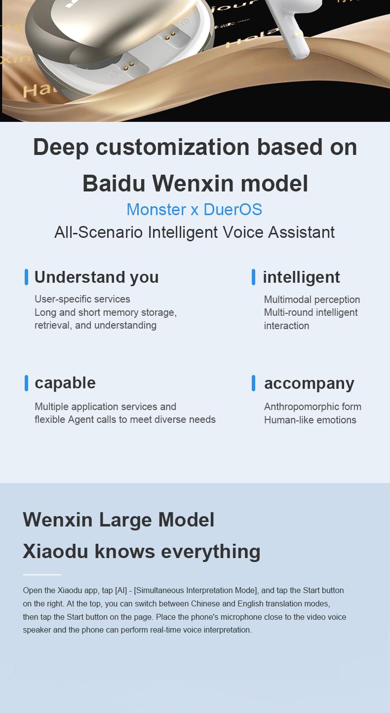 Monster Earbuds Real-Time, Voice-to-Text Recording, Baidu App Language Assistant, Noise-Cancelling Calls, Ultra-Light 0.13oz, Bluetooth 5.4 Headphones, 10-Min Quick Charge for 1-Hour Playback, Business Travel Learning, Gifts for Men & Women