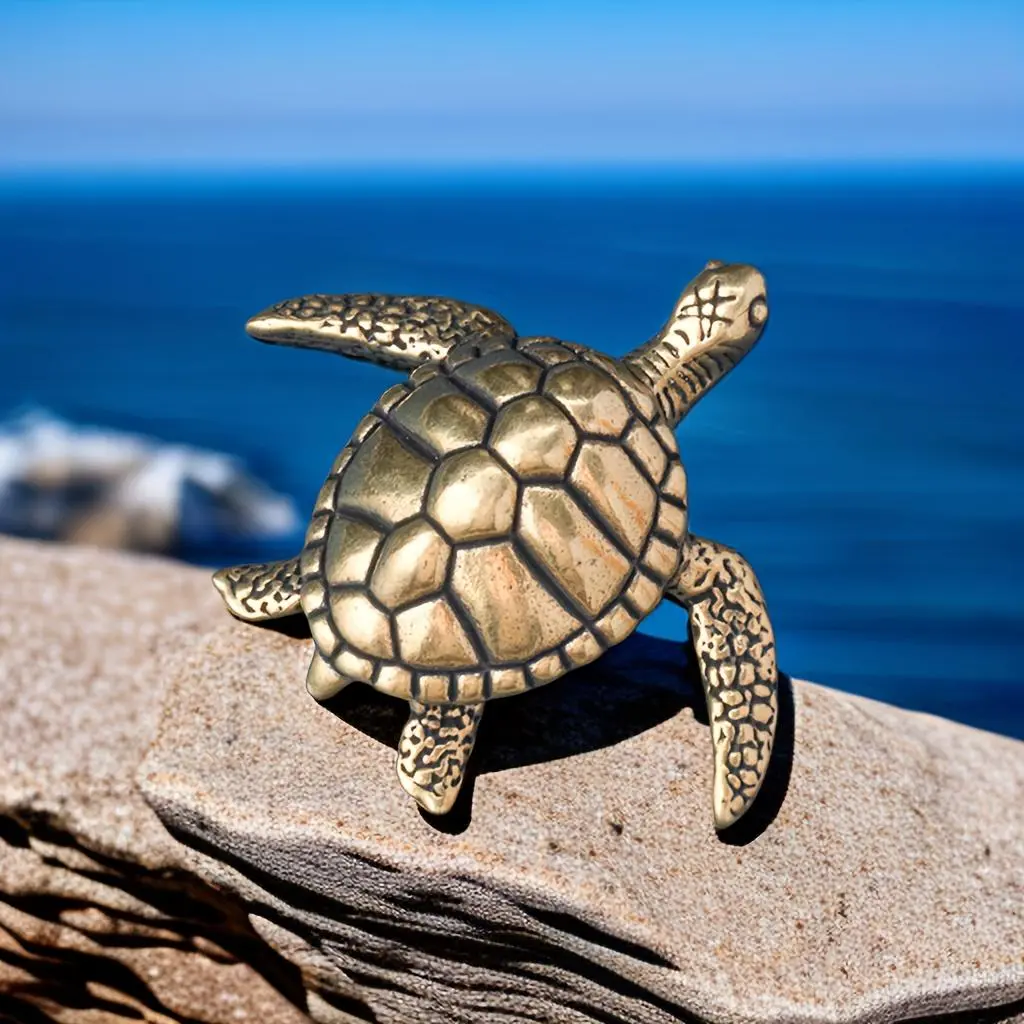 Turtle Design Brass Ornament, Solid Metal Decor, Handmade Desktop Decoration, Home Decor for Living Room, Bedroom, Office Desk, Bookshelf, Cabinet, Boyfriend Stocking Stuffers, Desktop Statue, Figurine, Decorative Piece