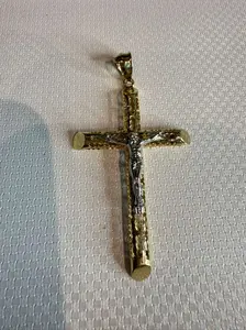 14K Two-Tone Crucifix Pendant 7 cm – Fits Up to 8 mm Chain