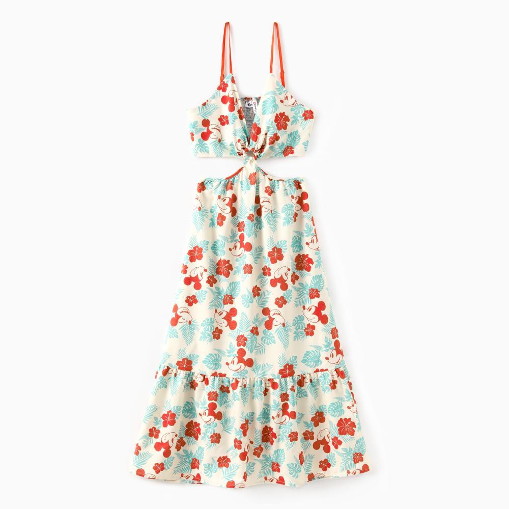 Disney Mickey Mouse Tropical Floral Family Matching Outfits Hawaiian Shirts & Dresses for Mom Dad Kids Baby Naia Soft Fabric Beach Vacation Clothes Spring Glow Up - Womenswear, Apparel
