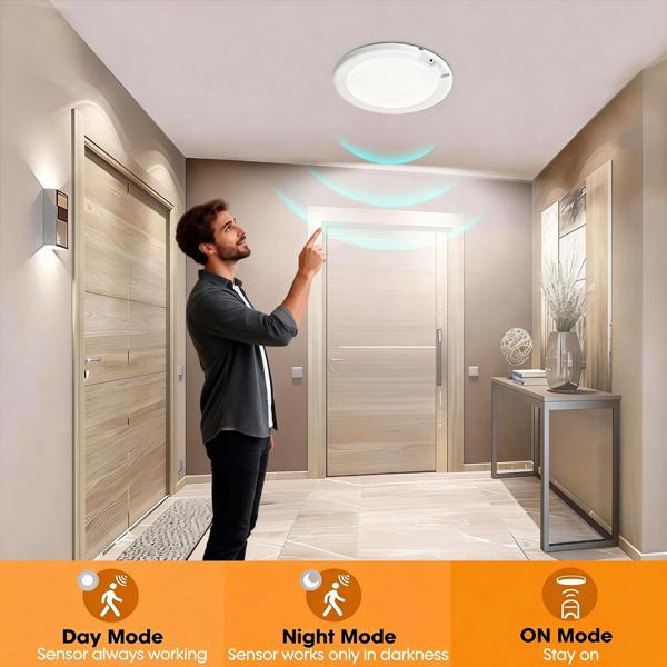 2PCS Rechargeable Motion Sensor Ceiling Light with Remote Control 3 Color Temperatures Magnetic Mount Battery Operated for Bedroom Closet Shower Stairs hallway porch patio ect Modern lighting lamp