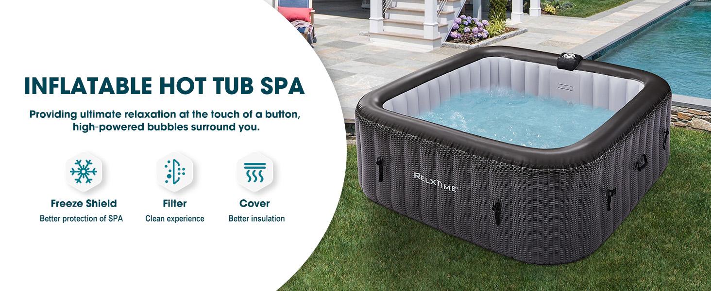RELXTIME 73" 4-6 Person Inflatable Hot Tub with Energy Efficient Spa Cover/Insulated Cover/Mat FathersDayGift Portable Reusable