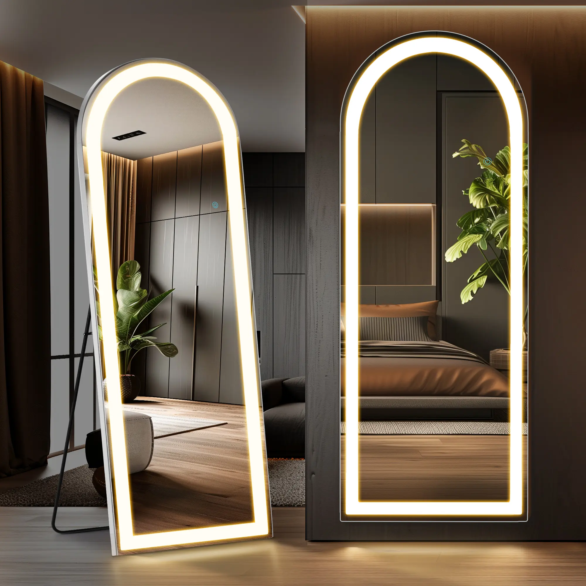 Stand Mirror Full Length with LED Lights, Floor Mirror Dimming & 3 Color Lighting, Large Mirror for Bedroom, Glass Decorations Supplies,dorm essentials