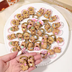 40PCS Bagged Hair Tie Set for Women/Girls, Cute Cartoon Capybara Design, Including Ribbed Hair Ties and Towel Hair Ties, Made of Resin Material, Suitable for Daily Hairstyling.