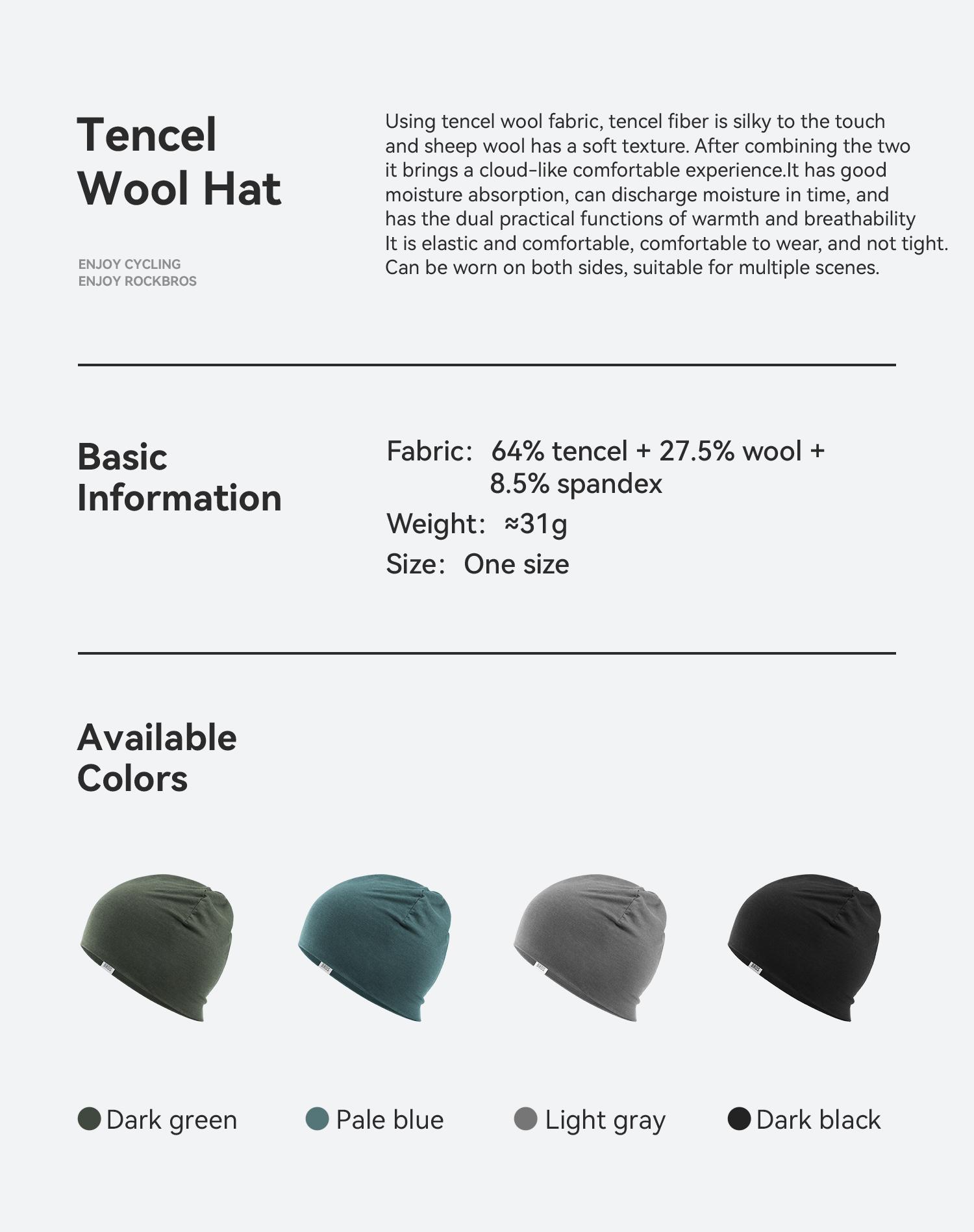 ROCKBROS Merino Wool Warm Winter Hat Watch Cap for Men Women High Elasticity Breathable Soft Wear
