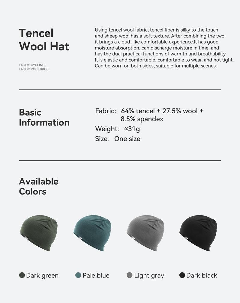 ROCKBROS Merino Wool Warm Winter Hat Watch Cap for Men Women High Elasticity Breathable Soft Wear