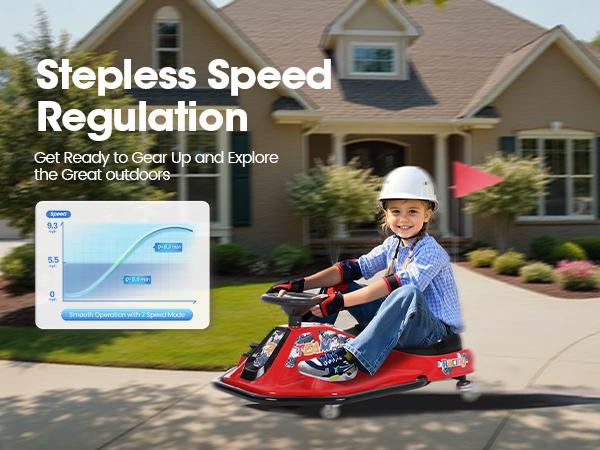 PHI VILLA Kids Electric Drift Car, 2 Speed Wiggle Go Kart for Boys & Girls Ages 3+, 24V Crazy Cart, Front Lights, Bluetooth Music & Safety Harness