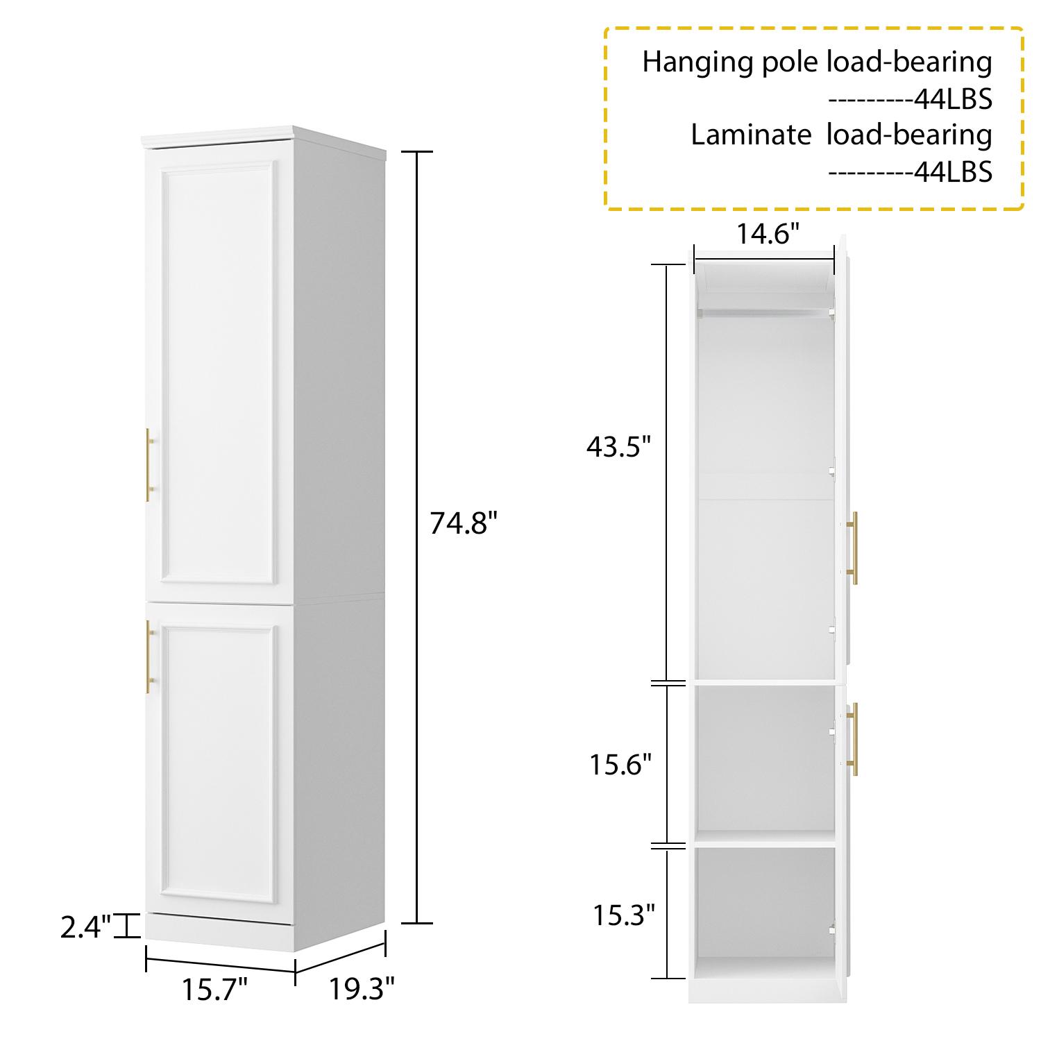 FUFU&GAGA Modern White Wardrobe Cabinet with 8 Doors, Hanging Rods, Gold Handles, Glass Doors, and 3 Drawers, Perfect for Bedroom or Cloakroom Furniture