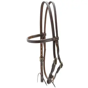 Jeffers LuxeLeather Heavy Oiled Browband Headstall with Water Tie Bit Ends for Horses