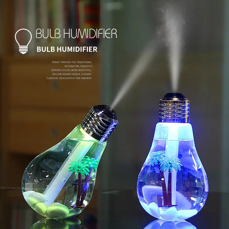 2-in-1 USB Humidifier Purifier - Cool Mist Humidifier with Large Fog Spray, Colorful Light Bulb for Home, Office Desktop Use, Humidifier Purifiers