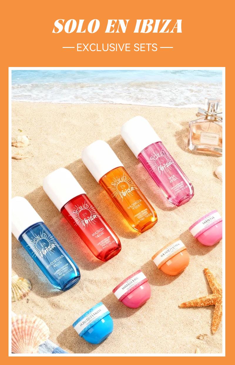 8-Piece Set, SOLO EN IBIZA Body & Hair Fragrance Mist And Body Cream Gift Box, Long Lasting Perfume, 4 Different Scents, Perfect For Holiday Gifts, Dating, Daily Life, Parties, 3.4 fl oz Perfume,1 oz Body Cream