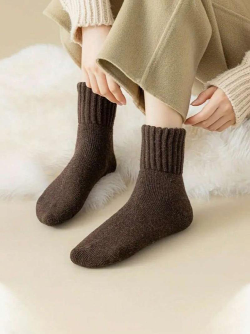 Women's Solid Mid-calf Socks, Casual Soft Comfy Warm Socks for Fall & Winter, Women's Socks for Daily Wear Women's Solid Mid-calf Socks, Casual Soft Comfy Warm Socks for Fall & Winter, Women's Socks for Daily Wear
