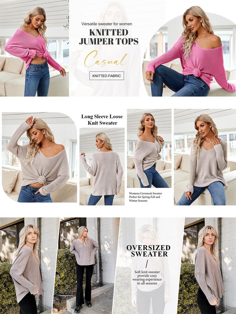 Imily Bela Women's Oversized V-Neck Sweater | Slouchy Loose Fit Long Sleeve Knit, Soft & Comfy Pullover Top