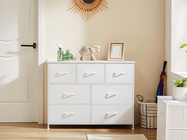 【Deal】Drawer Dresser Organizer Storage Drawers Fabric Storage Tower with 7 Drawers, Chest of Drawers with Fabric Bins, Steel Frame, Wood Top