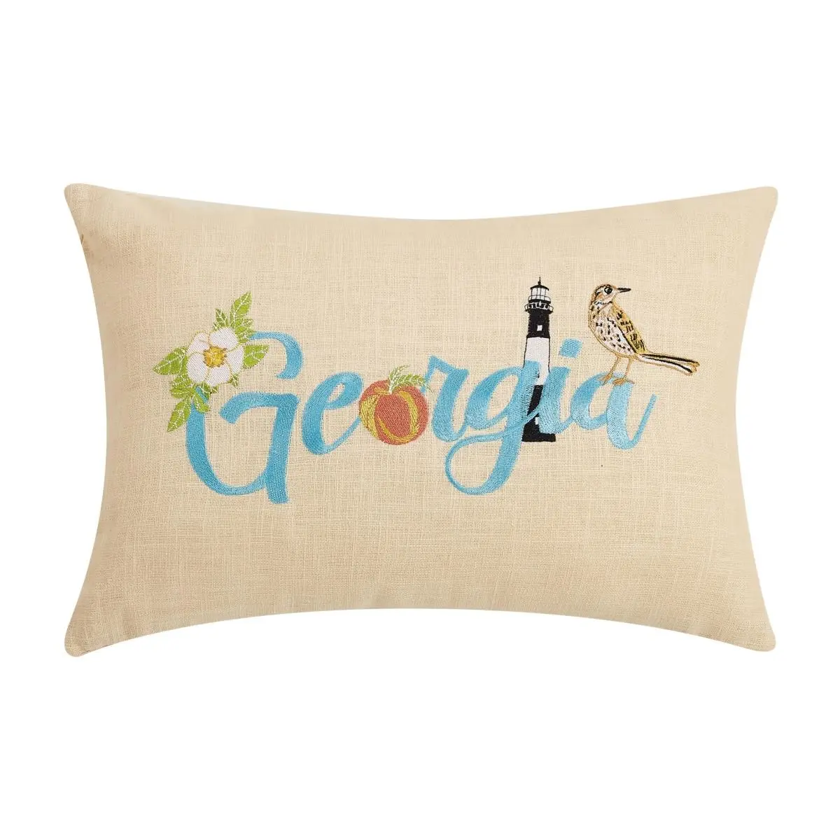 Peking Handicraft Georgia Embroidery Oblong Single Pillow, 12x18 in., Ramie-Cotton Blend Fabric, Oblong Shape, Ramie Blend, Handcrafted Look, for Room Decor, Textiles & Soft Furnishings Bedding Linens Pillows & Bed Wedges