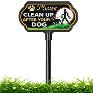 Clean Up After Your Dog Sign with 37" Stake, 10x5 Inch Rust-Free Aluminum Pet Waste Sign with Protective Plastic Frame, Weatherproof & UV Protected Yard Sign for Lawn, Garden, Park