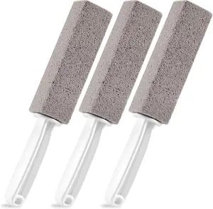 3 Pack Pumice Stone for Toilet Bowl Cleaning with Handle, Scouring Stick Remove Toilet Bowl Hard Water Rings, Calcium Buildup and Rust for Cleaning Toilet, Bathroom, Kitchen Sink, Grill (Gray)