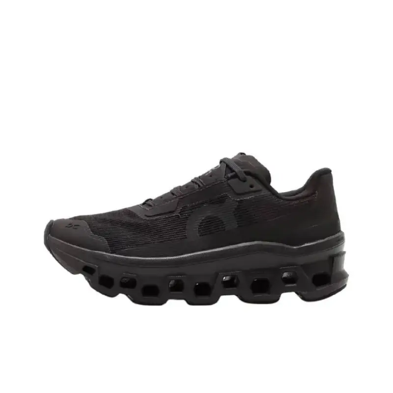 Unisex All Black Letter Print Fly Knit Running Sneakers, Oversized Hollow Wave Thick Cushion Shock Absorb Athletic Trainers, Breathable Lightweight Lace Up Jogging Walking Shoes For Street Gym Daily Commute Men Women