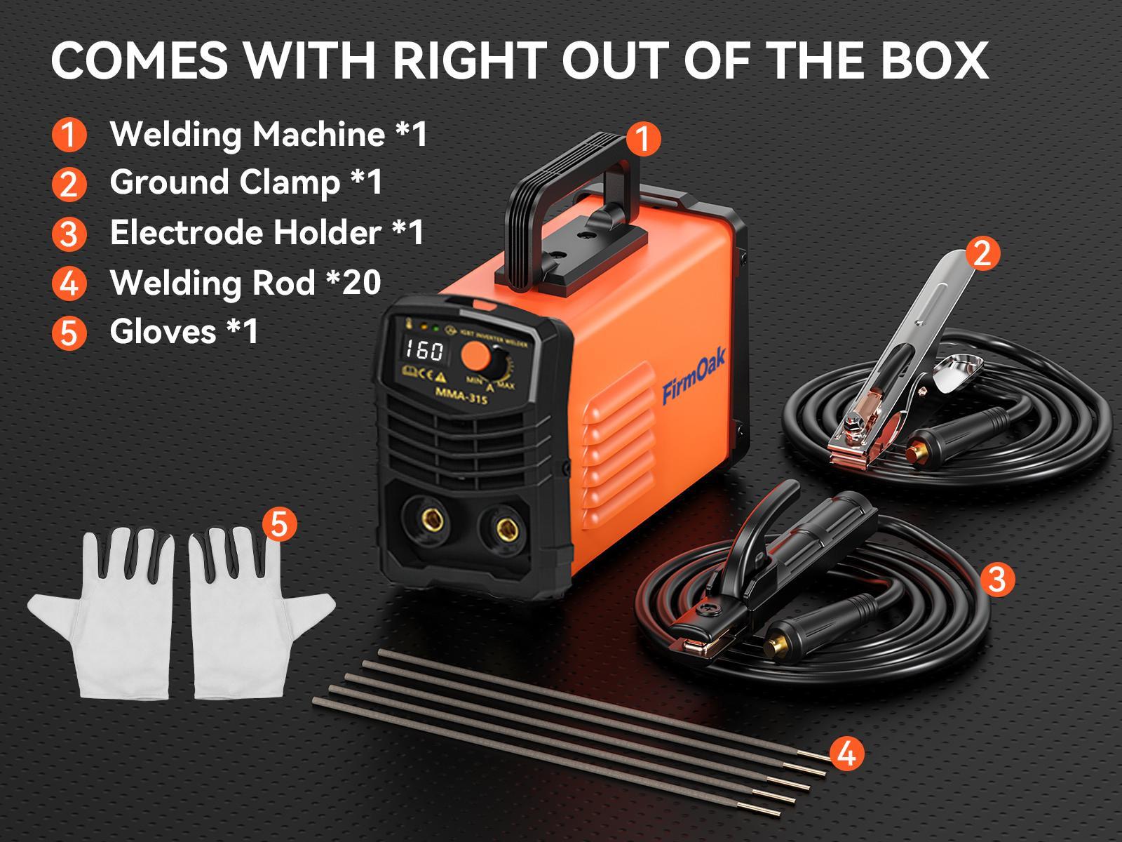 FirmOak MMA-315 110V Portable Handheld Welding Machine, Mini Stick Welder with Hot Start, Arc Force, Anti-Stick IGBT Inverter, Supports E6013/E6011/E7018 Rods, Ideal for Home Use & DIY SummerVibe FirmOak MMA-315 110V Portable Handheld Welding Machine, Mini Stick Welder with Hot Start, Arc Force, Anti-Stick IGBT Inverter, Supports E6013/E6011/E7018 Rods, Ideal for Home Use & DIY SummerVibe