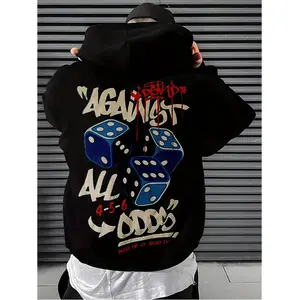 Against All Odds Men’s Graphic Hoodie With Dice Print Soft Cotton Blend For Fall And Winter Outdoor Wear