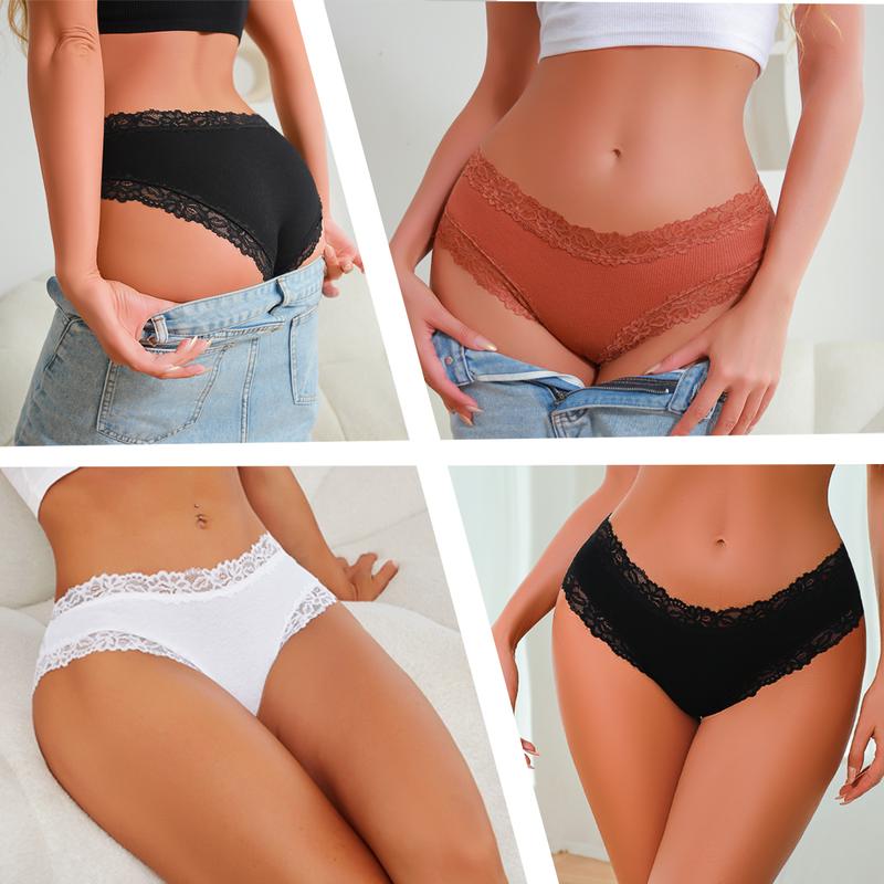 FINETOO 10-Pack Cotton Bikini Underwear for Women – Soft, Cheeky Fit with Lace Waist ,S–XXL