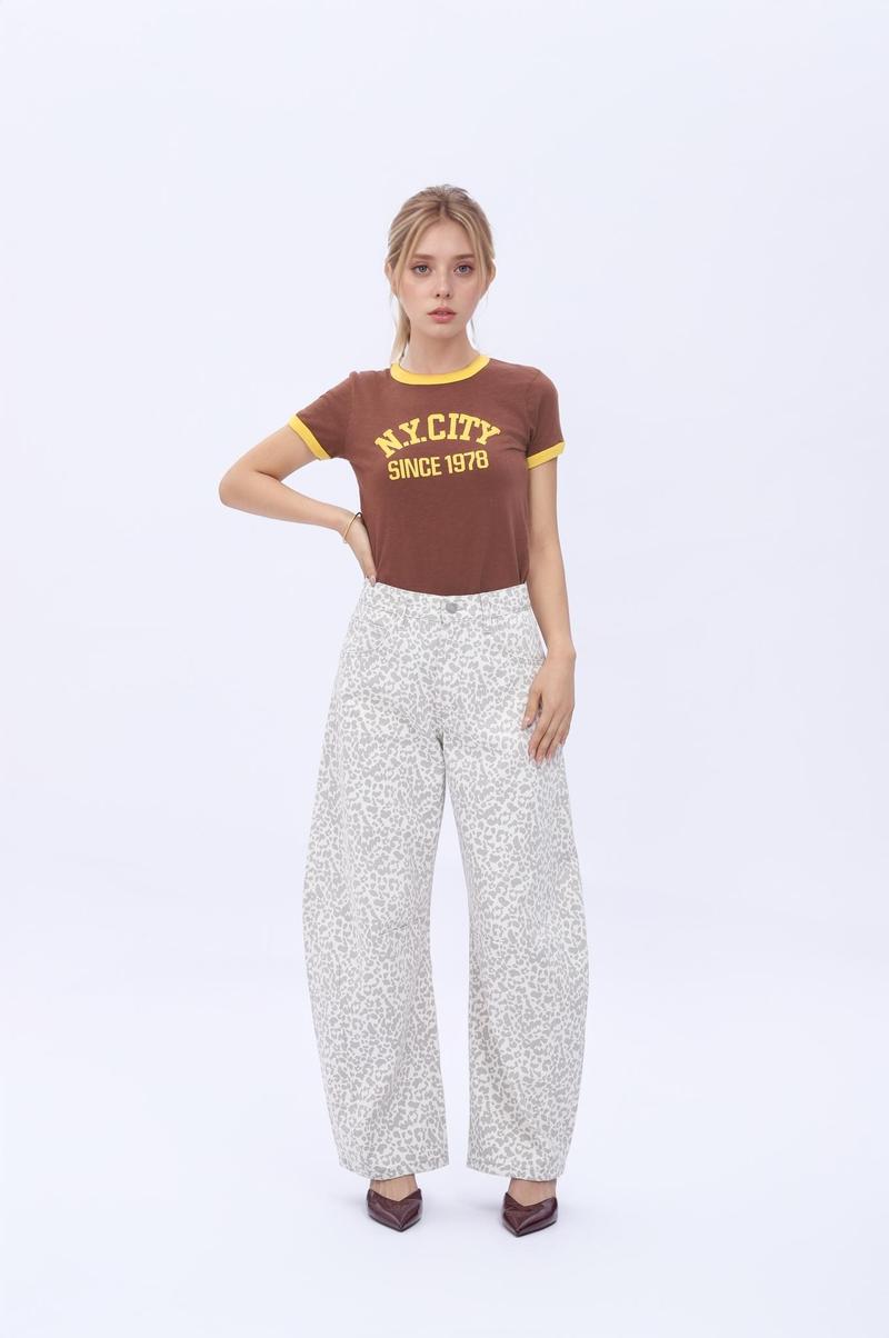 Blake BlueMoment High Waisted Leopard Print Barrel Jeans for Women Non-Stretch Denim Relaxed Fit Y2K Style Baggy Pants