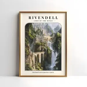 Rivendell LOTR: Rivendell Elven Outpost Unframed Poster - Lord of the Rings Middle Earth Decor - Elrond's House Fantasy Wall Art - Tolkien Landscape Print
