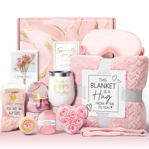 Birthday's Day Gifts ideas Basket for Women with Flannel and stainless steel Insulated tumbler Blanket, Unique Gifts for Mom, Friends, and Wife