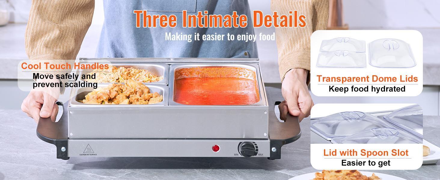 VEVOR Electric Buffet Server & Food Warmer, 14" x 14" Portable Stainless Steel Chafing Dish Set with Temp Control & Oven-Safe Pan, Perfect for Catering, Parties, Events, Entertaining, Silver, ETL