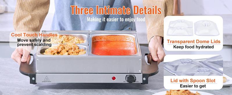 VEVOR Electric Buffet Server & Food Warmer, 14" x 14" Portable Stainless Steel Chafing Dish Set with Temp Control & Oven-Safe Pan, Perfect for Catering, Parties, Events, Entertaining, Silver, ETL