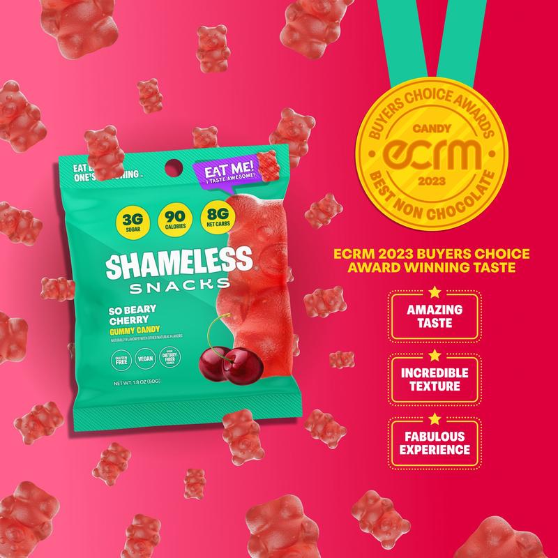 So Beary Cherry - Keto & Vegan Gummies (6 Bags), 3g Net Carbs, 3g Sugar, Gluten-Free, 70 calories per bag, healthy sweet snack Bonbon Fruity