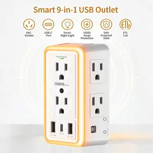Super Electro 9-in-1 Smart Wall Outlet with Surge Protection & Night Light
