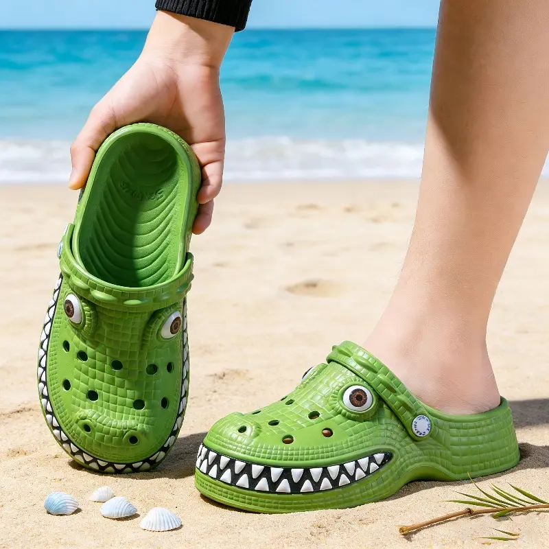 Unisex 3D Crocodile Clog Shoe, Casual EVA Sandals with Adjustable Strap, Lightweight Anti-Slip for Indoor Outdoor Use, Footwear