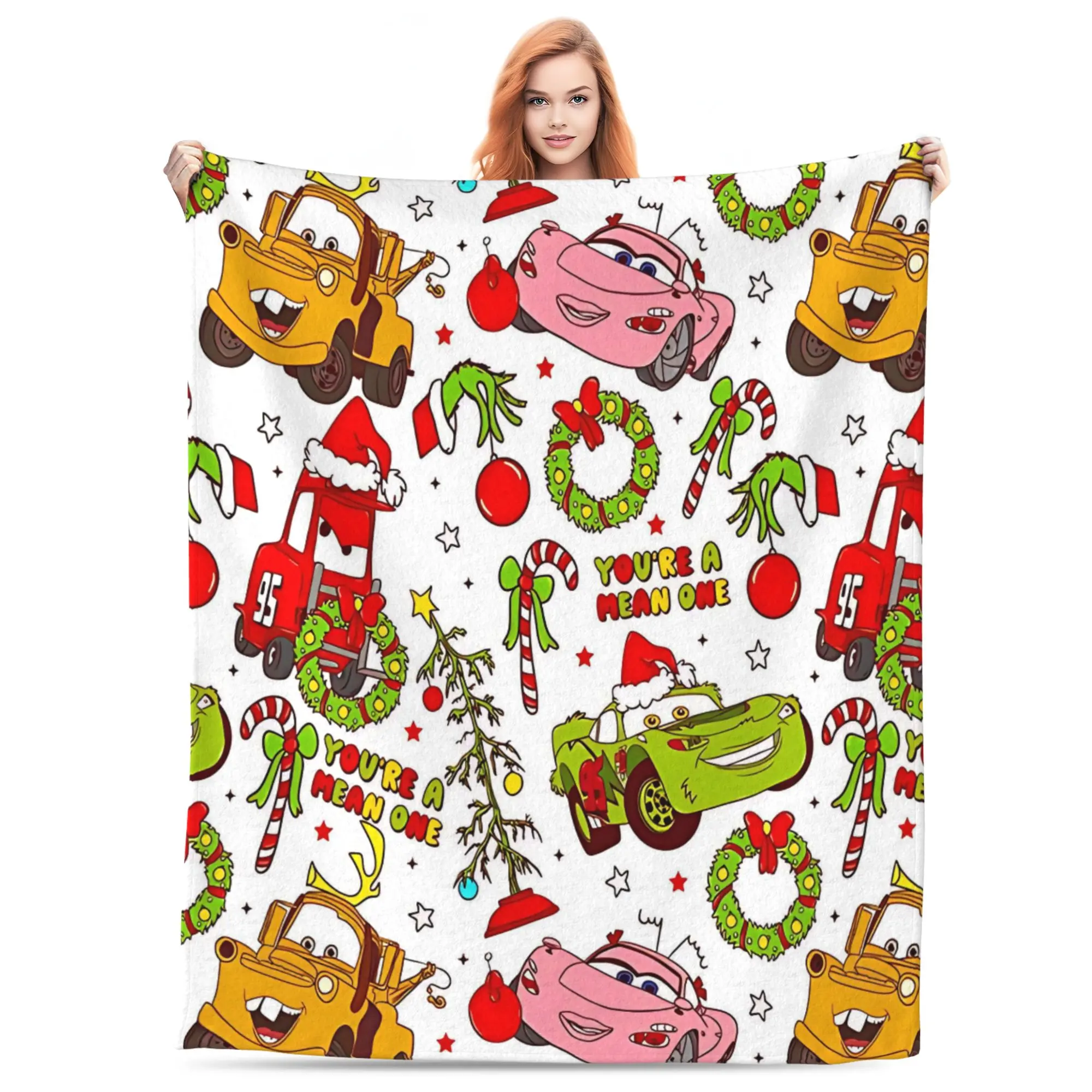 [SummerVibes] DISNEY CLASSIC Cars Christmas Blanket - Festive Holiday Design with Lightning McQueen, Mater & Friends - Soft Plush Throw Blanket for Kids and Pixar Fans - Perfect Gift for Winter Season