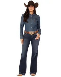 Shyanne Women's Tess Mid Rise Trouser Performance Stretch Denim Jeans - Srfa23j22-Mdw