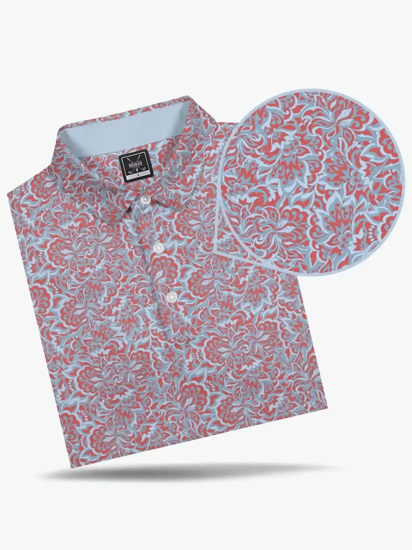 DEOLAX Brand - Coral & Powder Blue Floral Polo