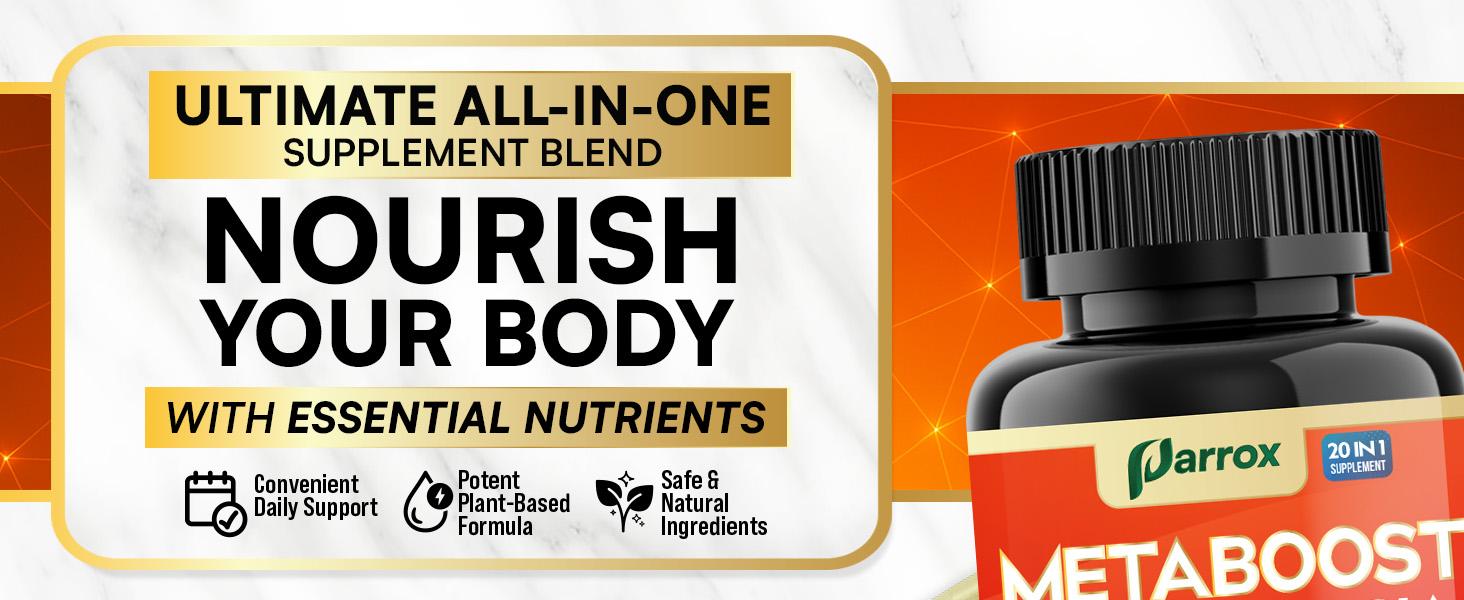 Parrox Metaboost - Natural Metabolism Supplement with Berberine, L-Carnitine, L-Theanine & 20+ Extra Strength Ingredients - Fitness, Balanced Gut, & Digestive Health - Made in USA Parrox Metaboost - Natural Metabolism Supplement with Berberine, L-Carnitine, L-Theanine & 20+ Extra Strength Ingredients - Fitness, Balanced Gut, & Digestive Health - Made in USA