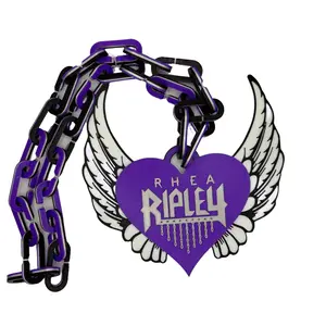 WWE Rhea Ripley Big Bling Necklace with Chain Link Design Purple Heart Wings Durable Intricate Detailing for Wrestling Fans