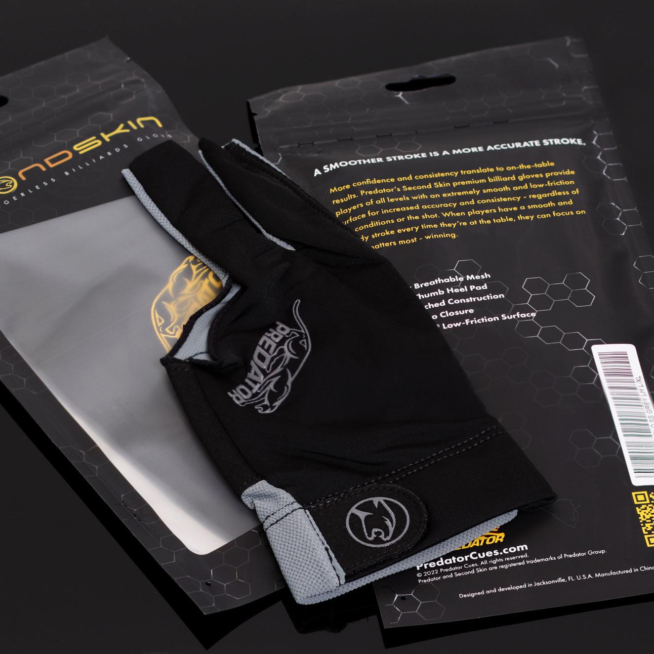 Predator Billiard Glove for Left Hand Black w/Grey Logo S/M