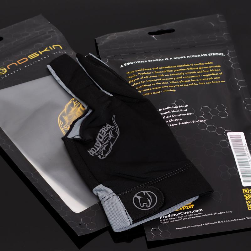 Predator Billiard Glove for Left Hand Black w/Grey Logo S/M