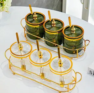 3-Piece Luxury Acrylic Seasoning Jar Set – Airtight Salt, Pepper, Sugar & Spice Containers with Matching Spoons + Stylish Tray,for Kitchen, Coffee Bar, Restaurant or Food Truck  Keep Spices Fresh, Organized,3 Cans, 3 Spoons