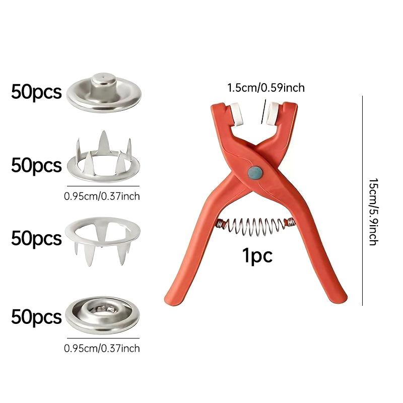 Sewing Button Set, 1 Set Sewing Button with Manual Pressure Pliers & Clear Storage Box, Metal Sewing Buttons for DIY Crafts, Clothes Hat Bag, Seam Supplies