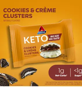 Atkins Keto Cookies & Crème Clusters, Gluten Free, High Fiber, Low Carb, Keto Friendly, 8 Count