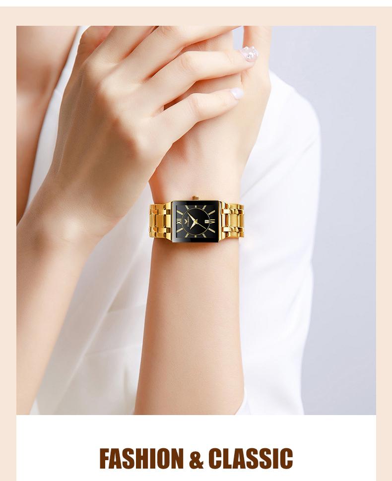 Valentine's Luxury Collection Women's Gold Square Watch with Stainless Steel Band Roman Numeral Dial Date Display 30M Water Resistant Quartz Wristwatch for Stylish Casual Formal Fashion Accessory Limited Time Deal