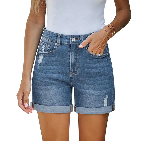 luvamia Denim Shorts Women's Casual Ripped Denim Shorts High Rise Distressed Rolled Hem Jeans Shorts Bottom Pants,back to school shopping