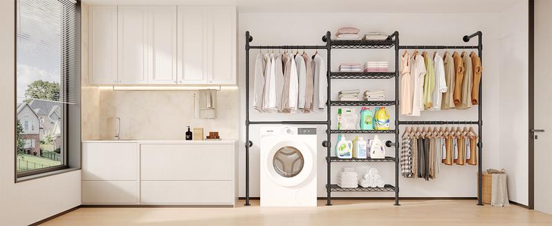 【Valentine's Day gift】ONBRILL Expandable Wall Mounted Closet System, Industrial Clothing Rack, Pipe Clothes Rack Garment Racks for Hanging Clothes, Heavy Duty Closet Organizers,Livingroom Bedroom Furniture